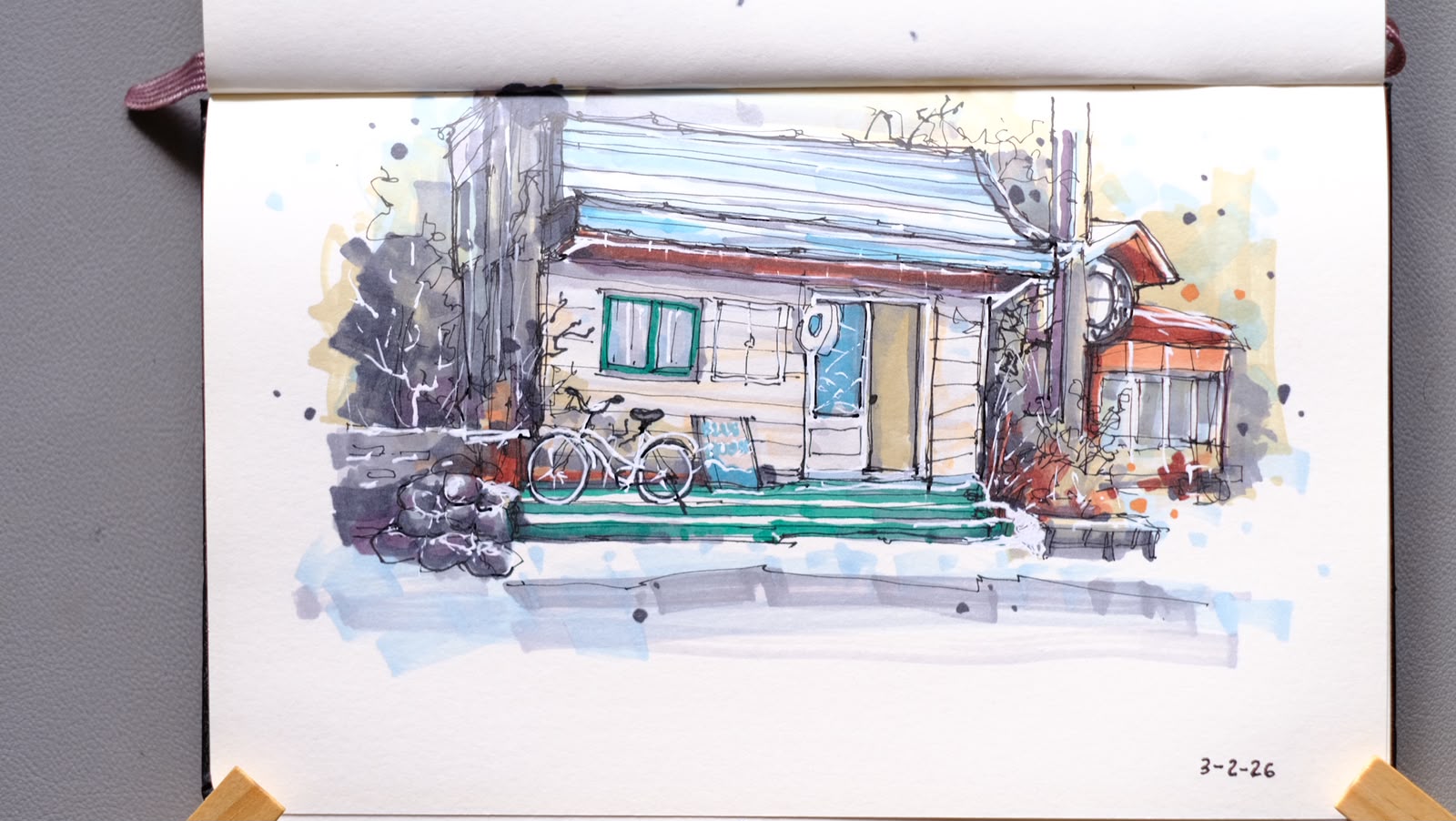 Watercolor study of a quiet street and building