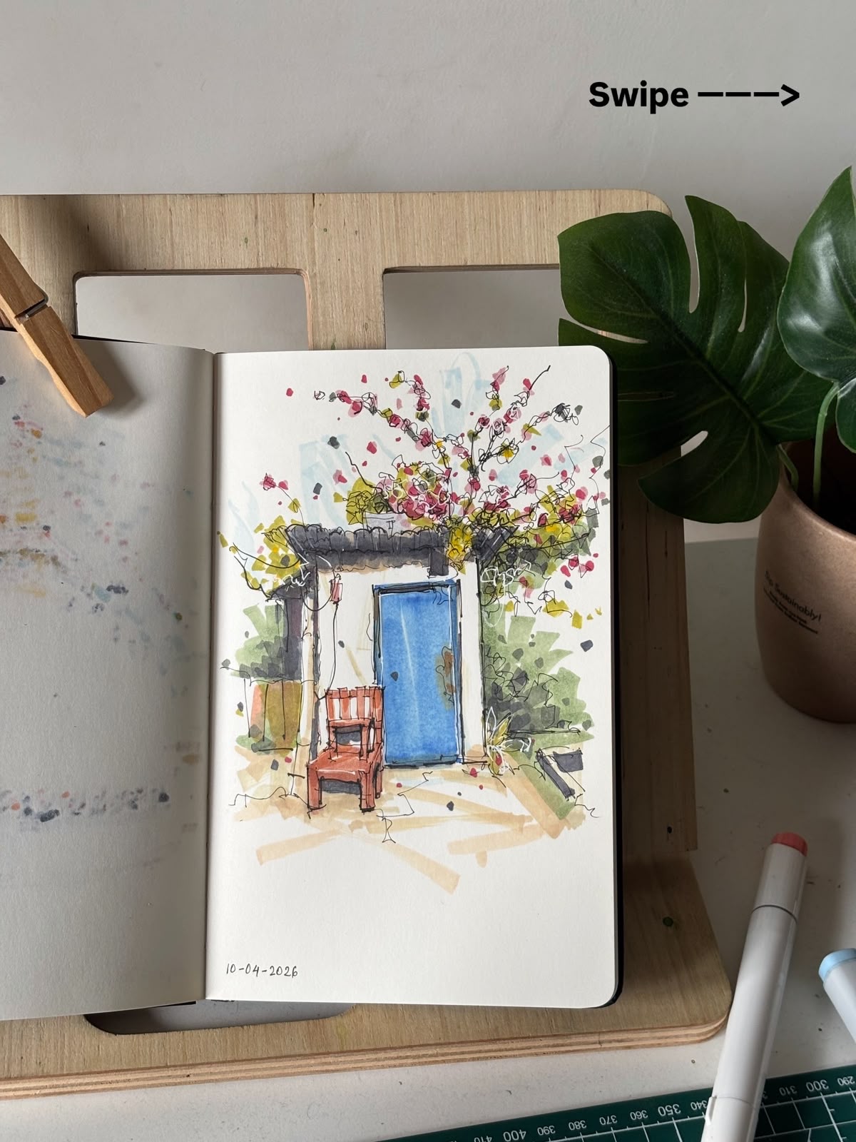 Watercolor study of a blue doorway
